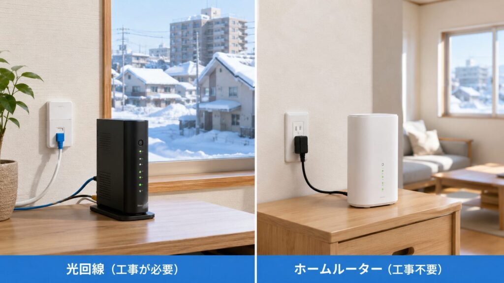札幌の家庭で工事不要のホームルーターを利用するイメージ