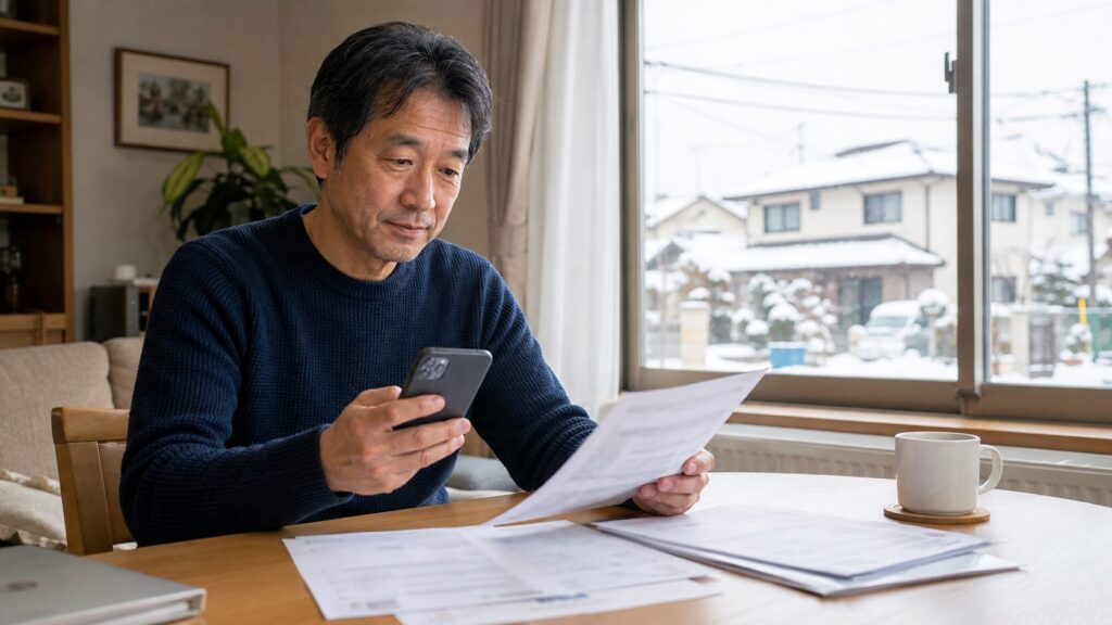 北海道の家庭でインターネット契約条件を確認するイメージ